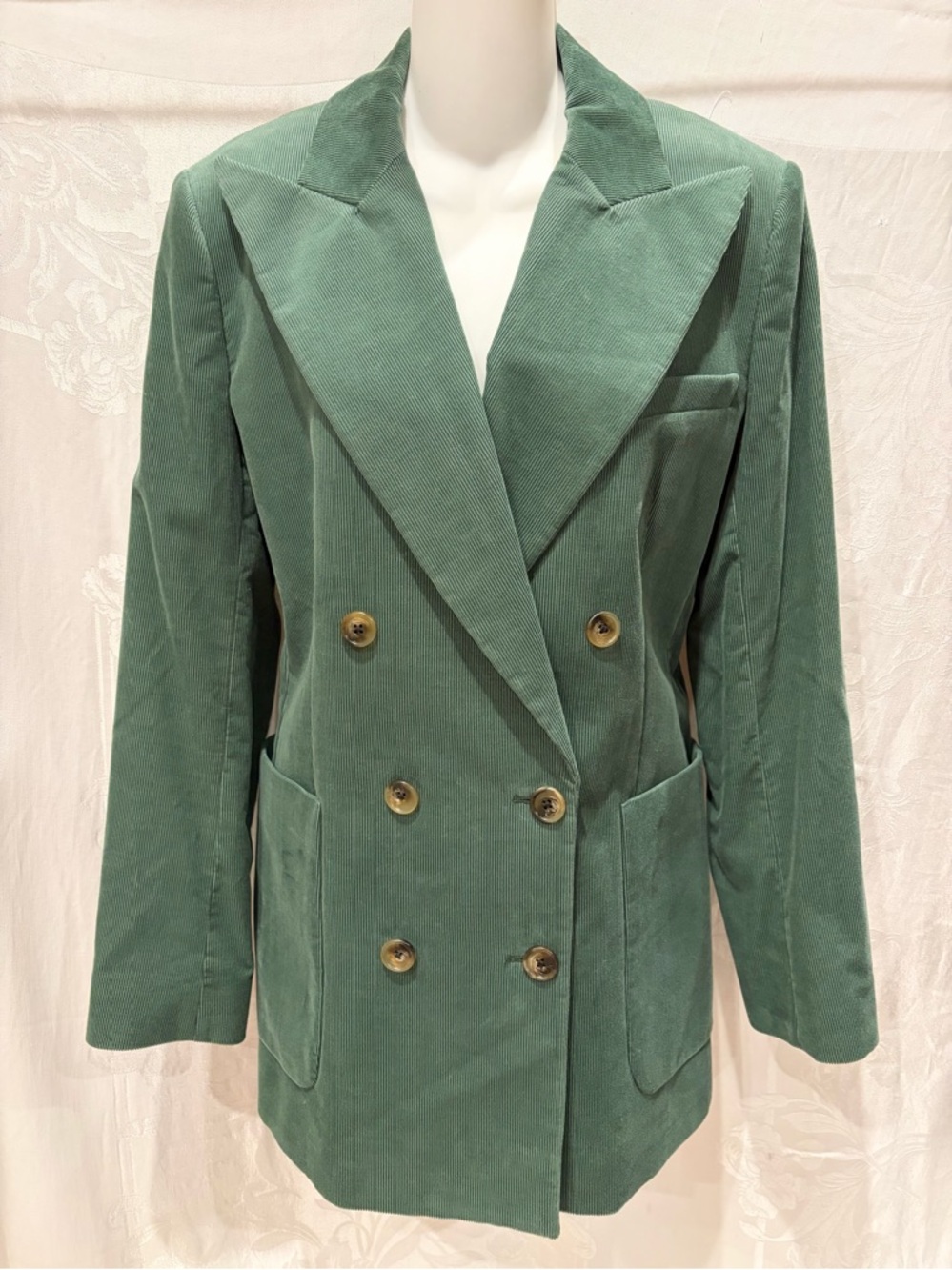 New BELLA FREUD Olive Saint James Corduroy Double Breasted Blazer 8 $1151